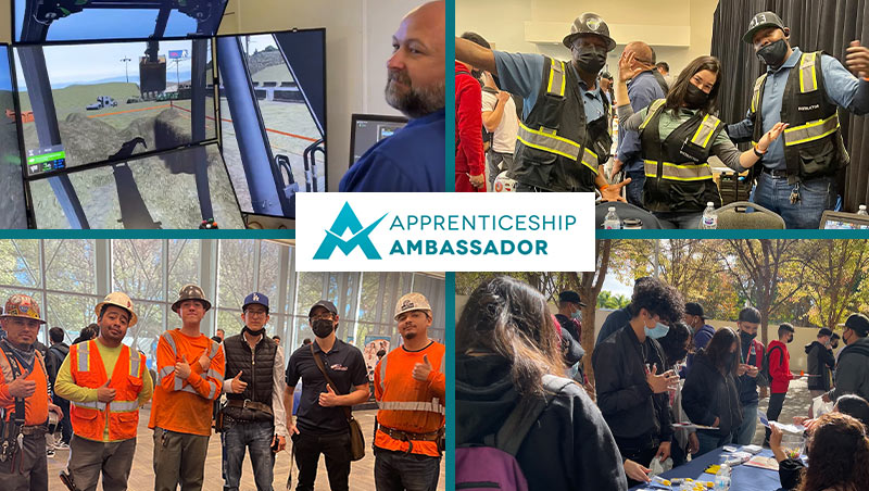 A grid of four photos featuring attendees and trade workers at a college-hosted apprenticeship expo in 2021