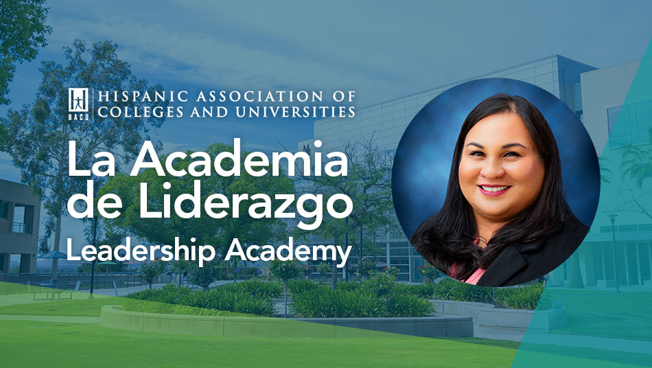 Portrait of Sandra Martinez next to HACU logo