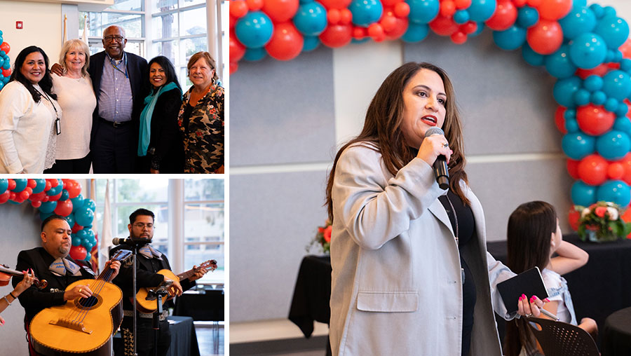 Attendees standing with Chancellor Isaac, Mariachi Azteca performers, and keynote speaker