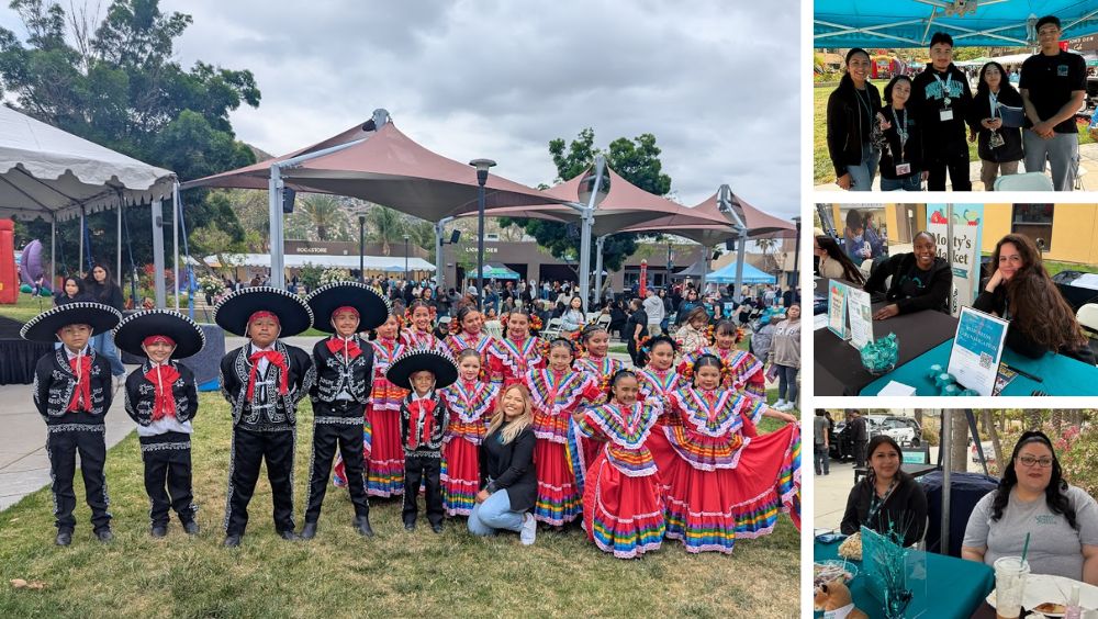 Collage of four group photos from the day of the Open House event