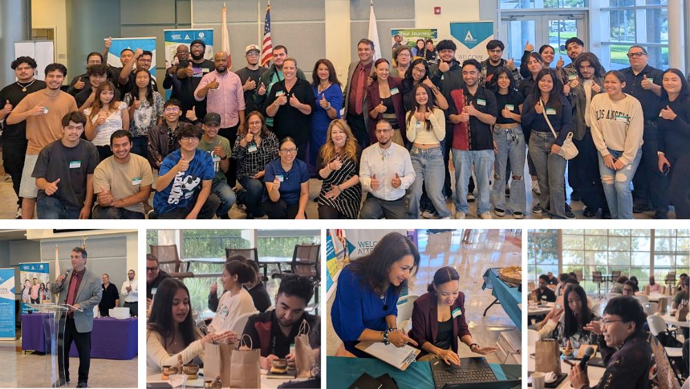Collage of photos of summit attendees socializing and learning
