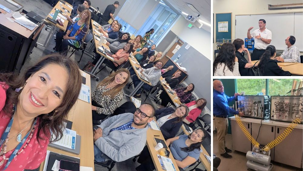 Collage of group photos from the IE business meeting