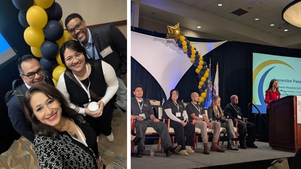 Two photos of summit attendees including MVC apprentices and administrators
