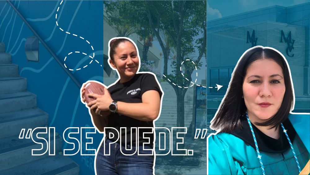 Photos of Margarita Hernandez playing football and in graduation regalia